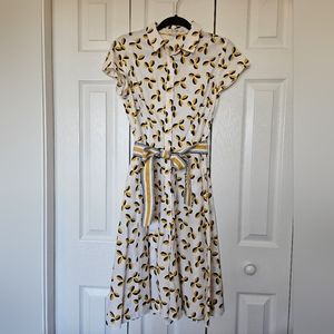 Boden White, Blue, and Yellow Cap Sleeve Shirtdress Size 6L